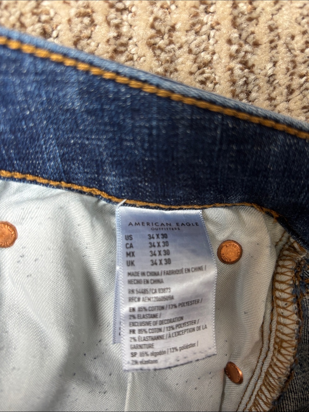 American Eagle Men’s Dark Blue Stretch Jeans 34x30 - Picture 5 of 5